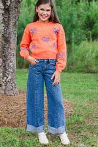 Girls: The Alyson Orange & Purple Bow Sweater