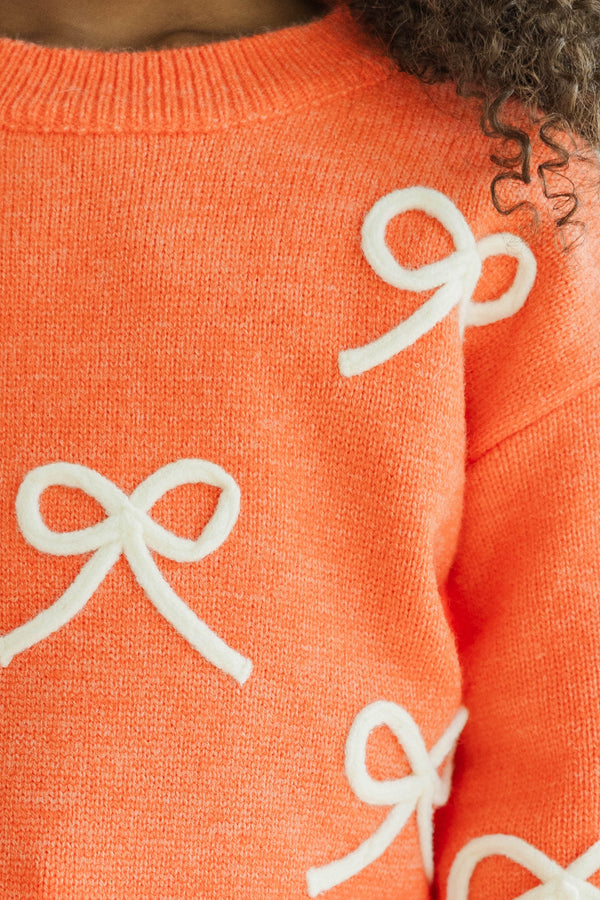 Girls: The Alyson Orange Bow Sweater