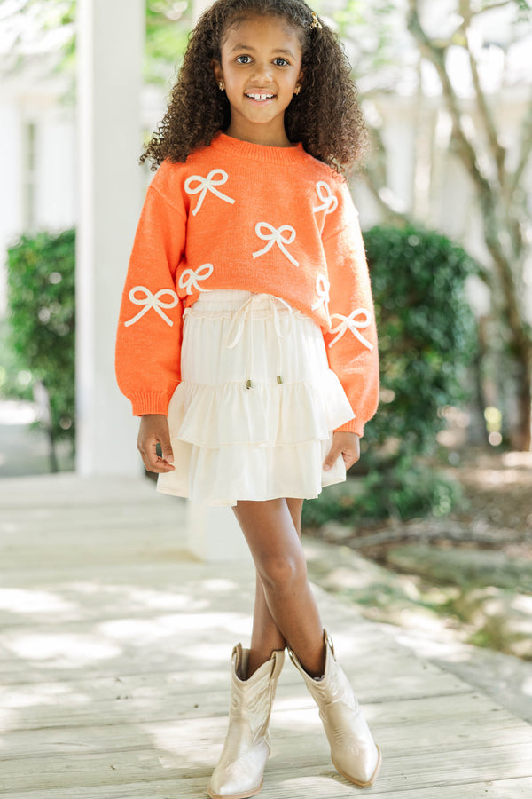 Girls: The Alyson Orange Bow Sweater
