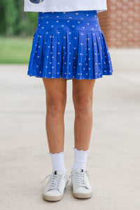 Girls: The Sadie Royal Blue Bow Print Skort