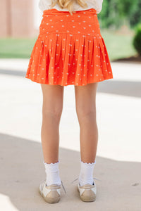 Girls: The Sadie Orange Bow Print Skort