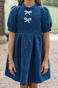 Girls: The Gwen Navy Blue Embellished Tweed Dress