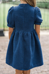 Girls: The Gwen Navy Blue Embellished Tweed Dress