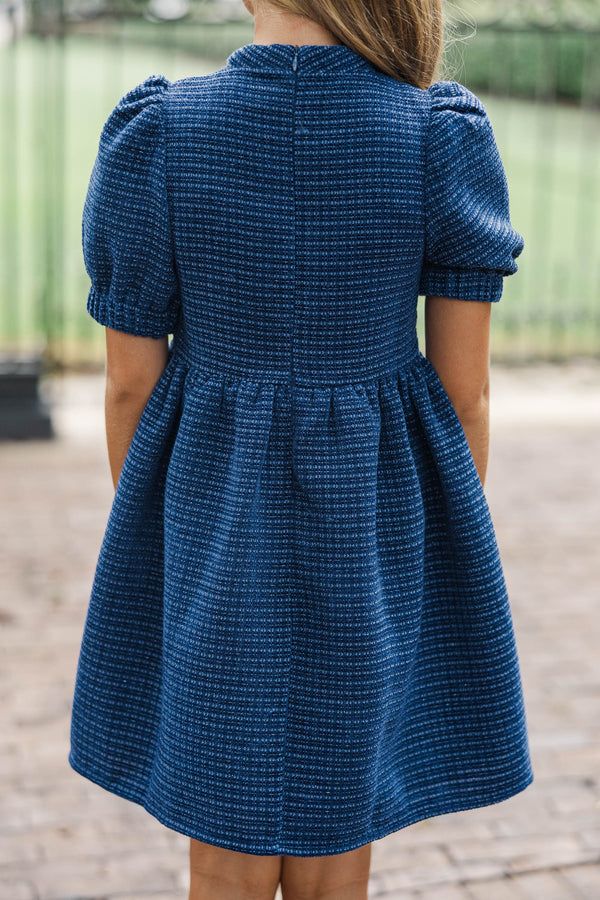 Girls: The Gwen Navy Blue Embellished Tweed Dress