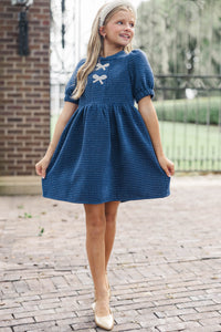 Girls: The Gwen Navy Blue Embellished Tweed Dress