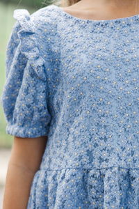 Girls: The Eloise Blue Embroidered Dress