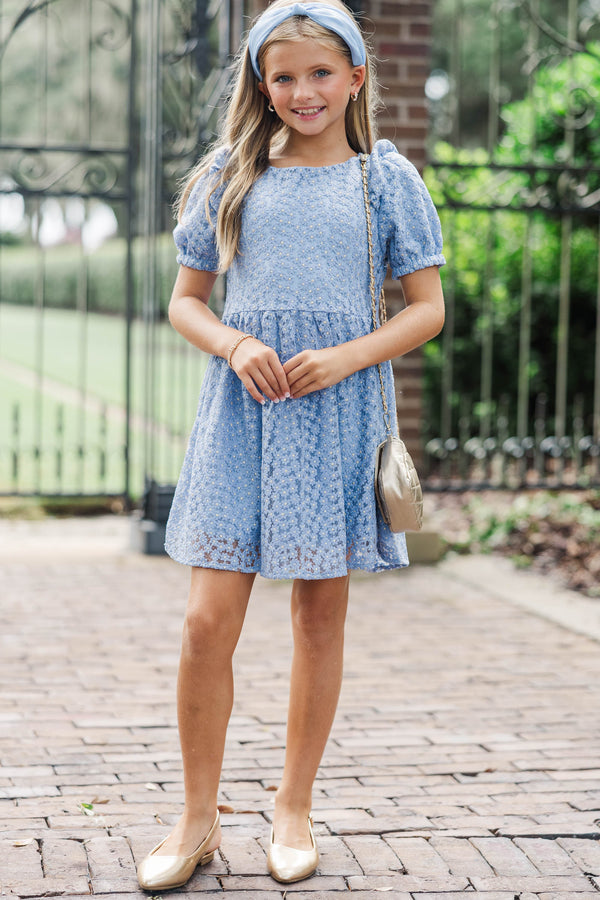 Girls: The Eloise Blue Embroidered Dress