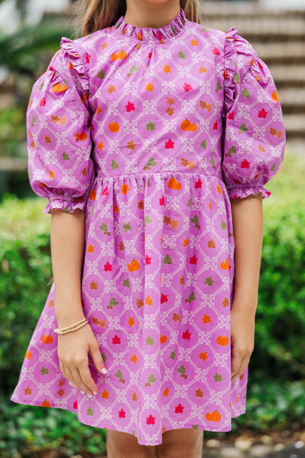 Girls: In Wonderland Plum Harvest Print Babydoll Dress