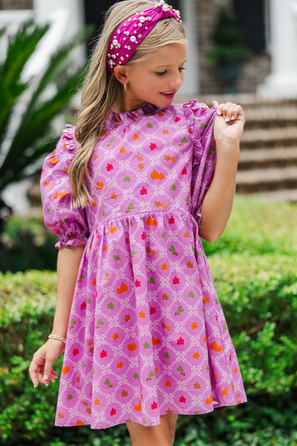 Girls: In Wonderland Plum Harvest Print Babydoll Dress
