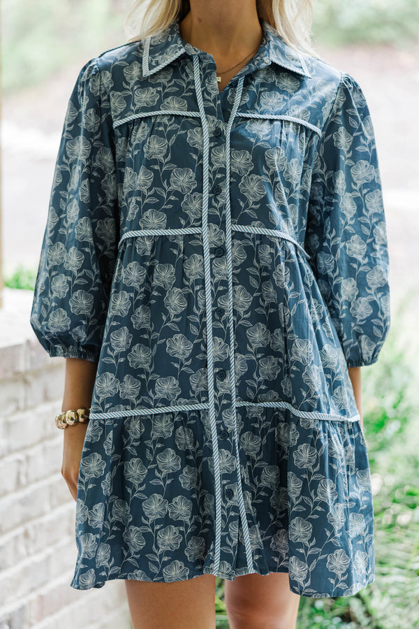 On Your Way Navy Floral Tiered Dress