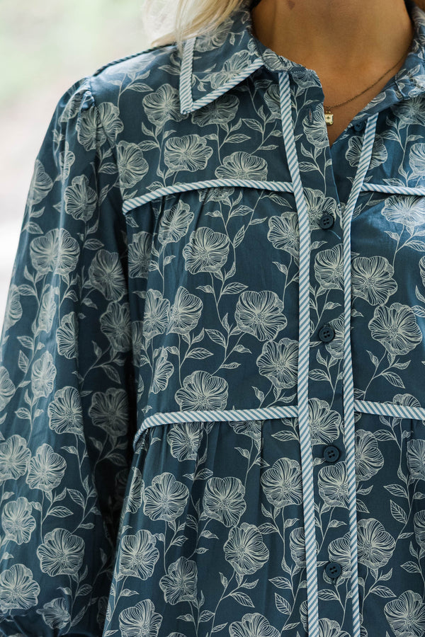 On Your Way Navy Floral Tiered Dress