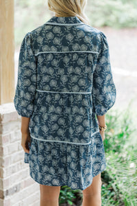 On Your Way Navy Floral Tiered Dress