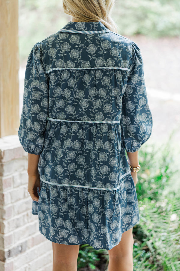 On Your Way Navy Floral Tiered Dress