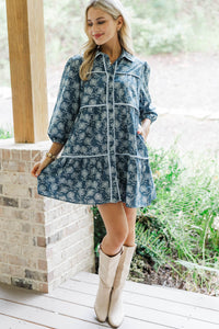 On Your Way Navy Floral Tiered Dress
