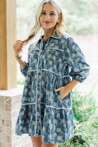 On Your Way Navy Floral Tiered Dress