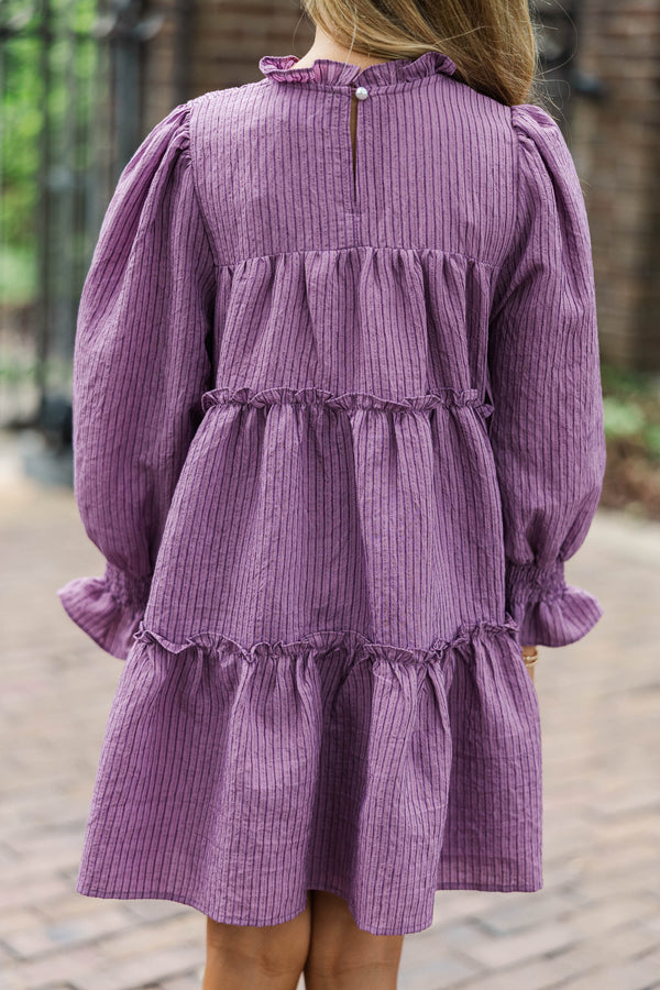 Girls: All About It Plum Striped Babydoll Dress