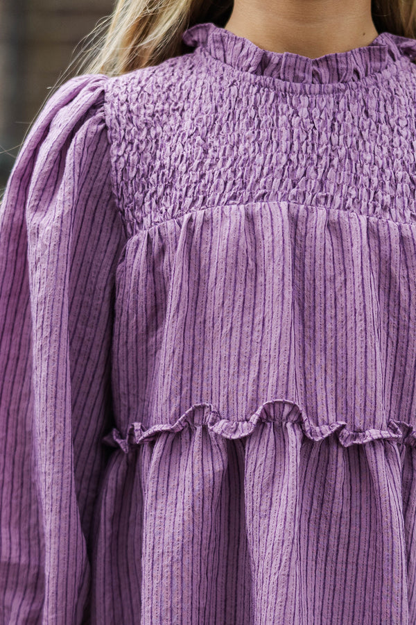 Girls: All About It Plum Striped Babydoll Dress