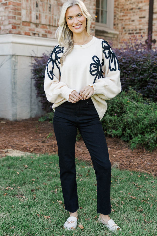 Best Start To The Day Cream Bow Sweater