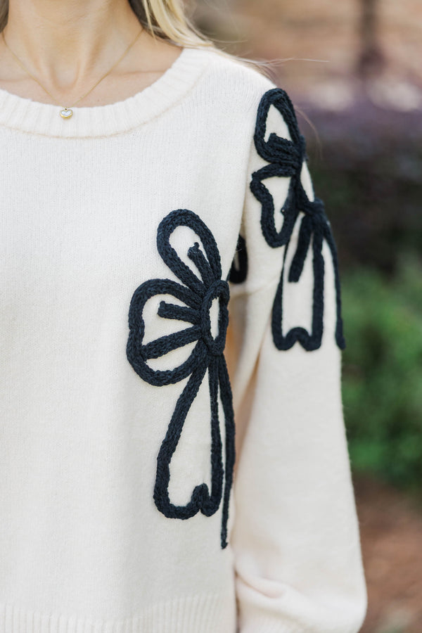 Best Start To The Day Cream Bow Sweater