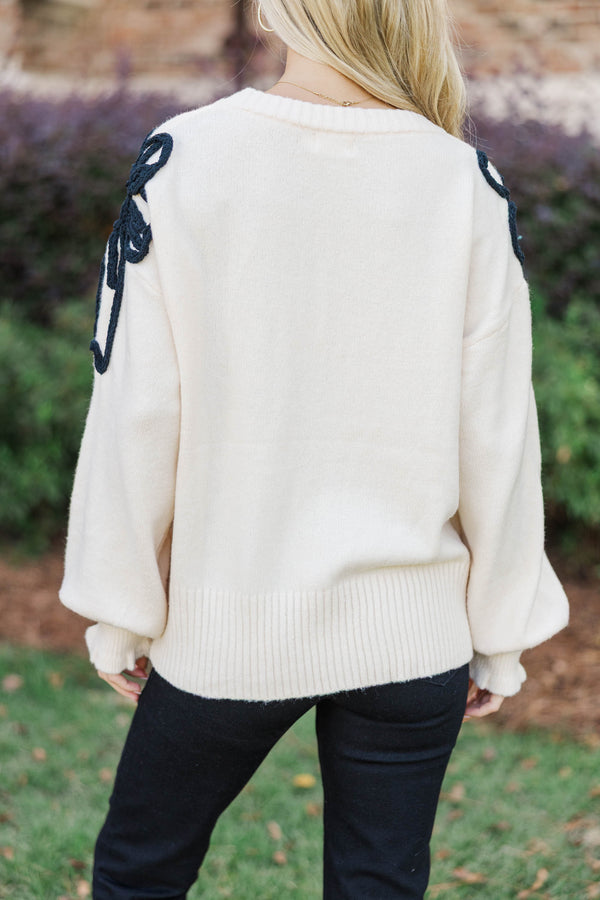 Best Start To The Day Cream Bow Sweater