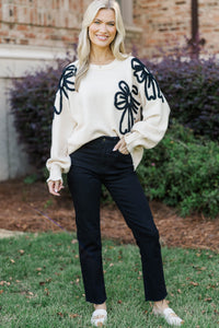 Best Start To The Day Cream Bow Sweater