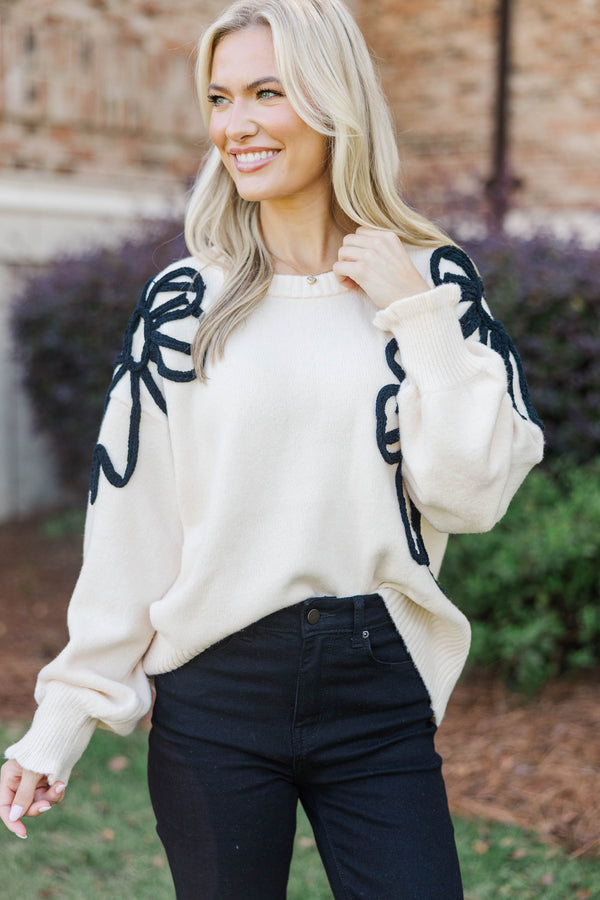 Best Start To The Day Cream Bow Sweater