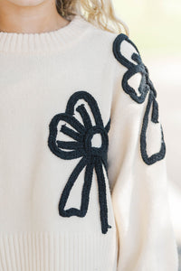 Girls: Best Start To The Day Cream Bow Sweater