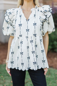 Forever In Love Cream Bow Print Blouse
