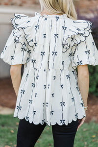 Forever In Love Cream Bow Print Blouse