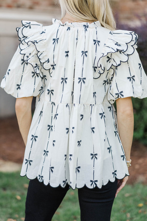 Forever In Love Cream Bow Print Blouse