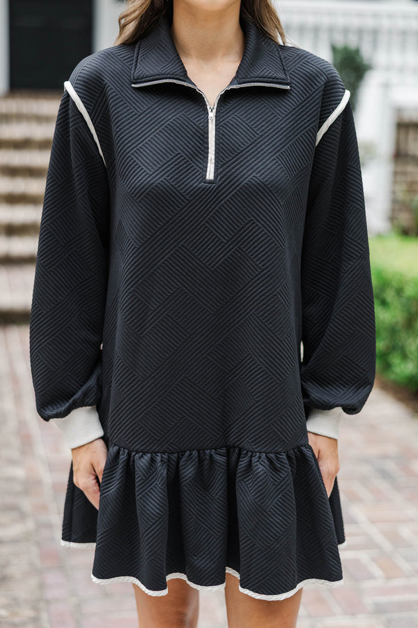 Make It Right Black Textured Sweatshirt Dress