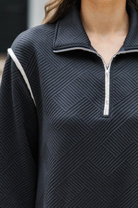 Make It Right Black Textured Sweatshirt Dress