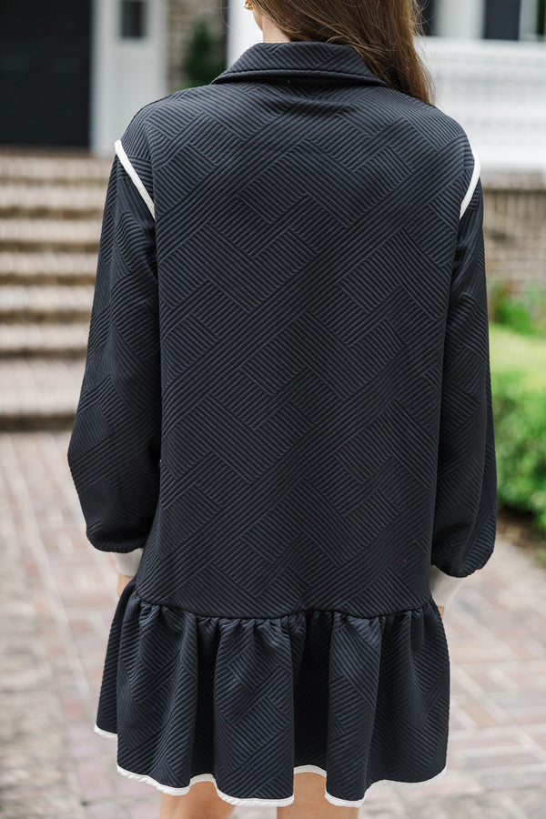Make It Right Black Textured Sweatshirt Dress