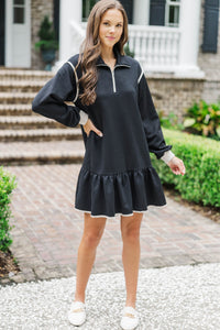 Make It Right Black Textured Sweatshirt Dress