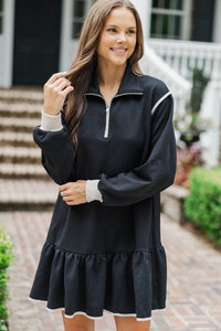 Make It Right Black Textured Sweatshirt Dress