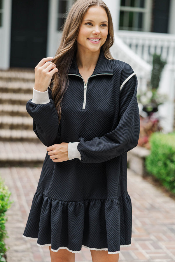 Make It Right Black Textured Sweatshirt Dress