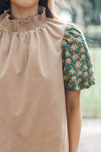 A Little Statement Teal Floral Courdory Blouse