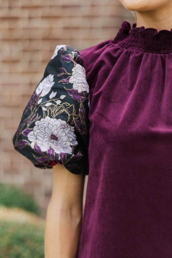 A Little Statement Purple Brocade Courdory Blouse