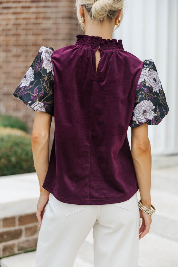 A Little Statement Purple Brocade Courdory Blouse