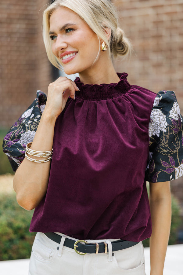 A Little Statement Purple Brocade Courdory Blouse
