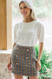 A Moment Of Time Teal Tweed Mini Skirt