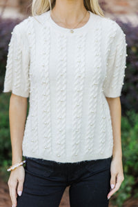 Polished And Chic Cream Pearl Embellished Sweater