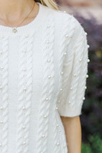 Polished And Chic Cream Pearl Embellished Sweater