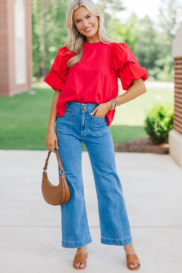 More Than Ready Red Eyelet Blouse