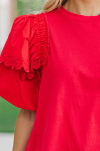 More Than Ready Red Eyelet Blouse
