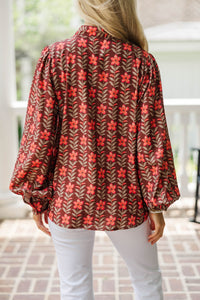 Strolls Through The Garden Burgundy Floral Blouse