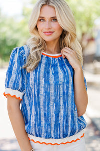 Above And Beyond Denim Blue Abstract Blouse