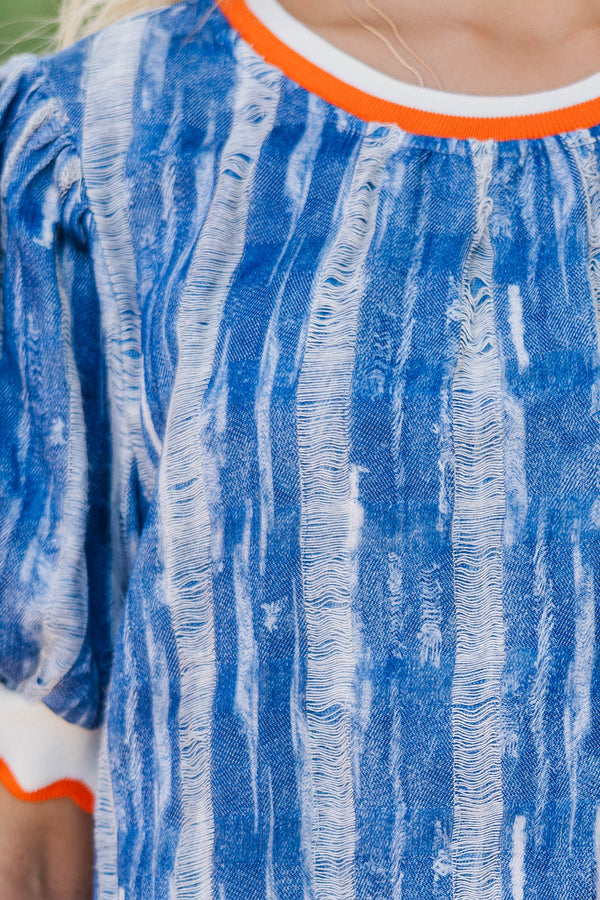 Above And Beyond Denim Blue Abstract Blouse