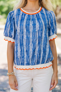 Above And Beyond Denim Blue Abstract Blouse