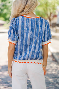 Above And Beyond Denim Blue Abstract Blouse